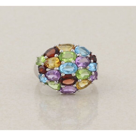 Sterling Silver Multi Gemstone Dome Ring Size 9 1/2 - Picture 1 of 9
